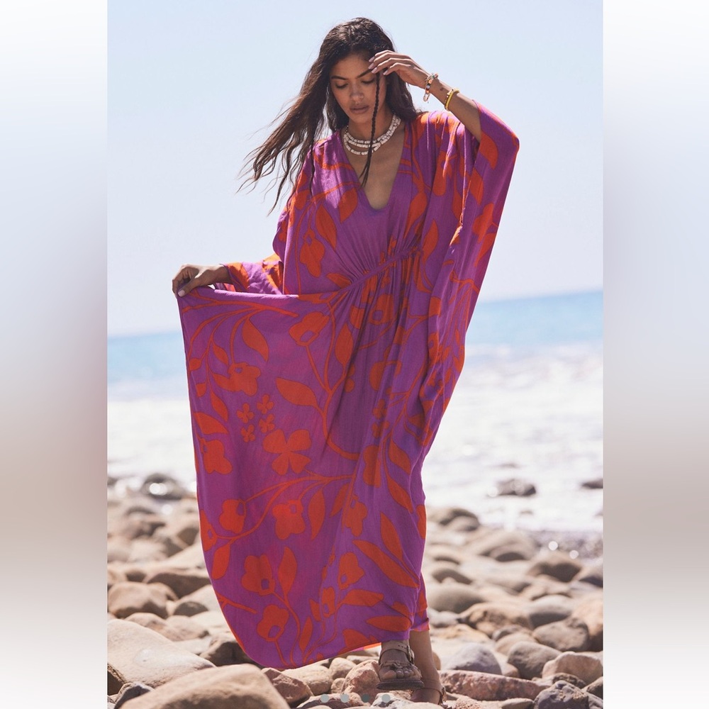 New With Tags Free People Milkshake Mod Maxi Kaftan- Raspberry Floral